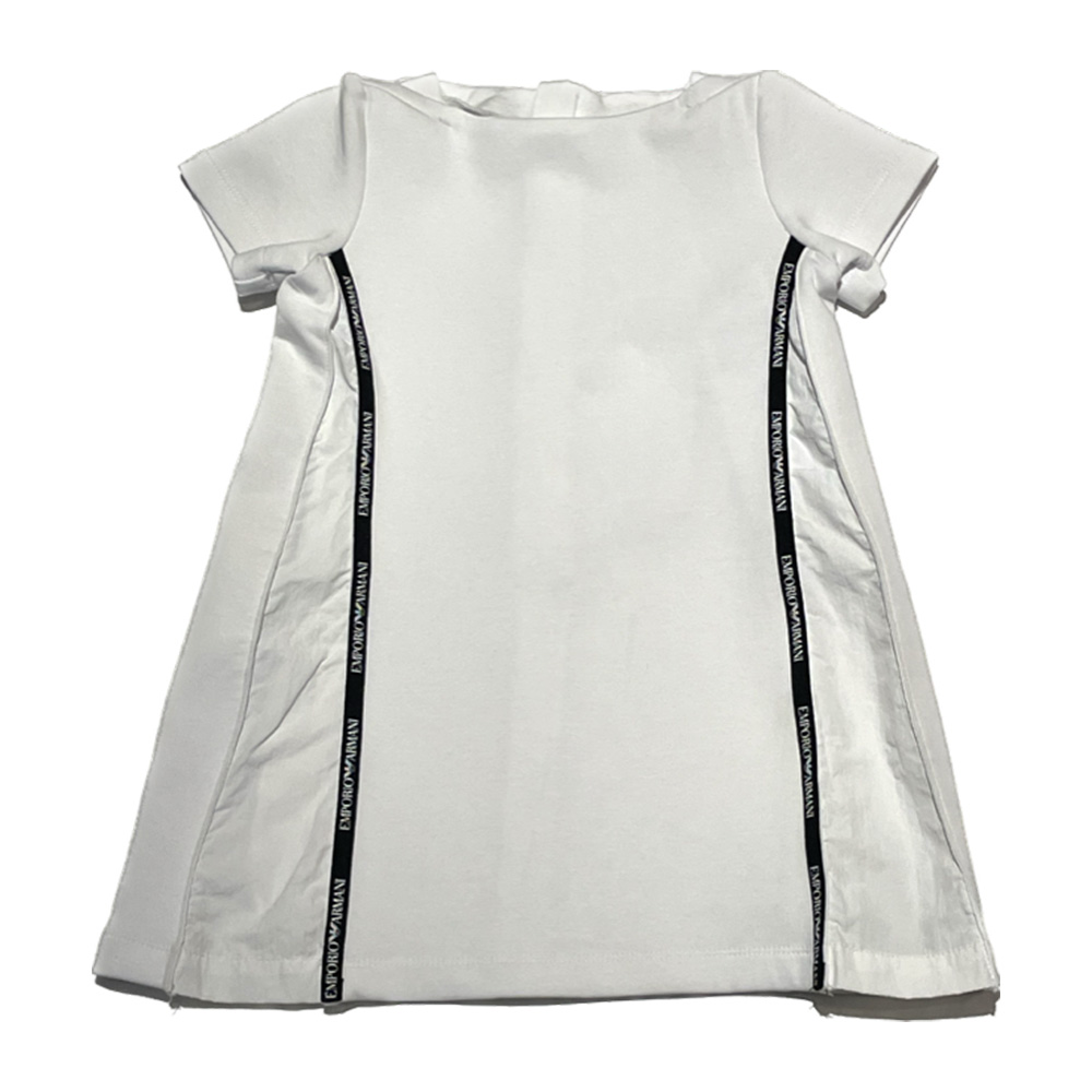 White tshirt dress for girsl with crew neck, short sleeves and navy band by Emporio Armani
