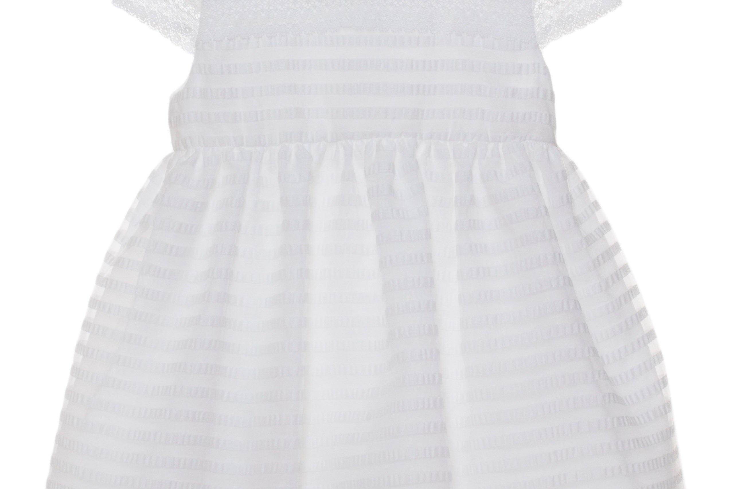 Patachou Baby Girl Striped Dress in White with tulle, lace & short sleeves for party & special occasion