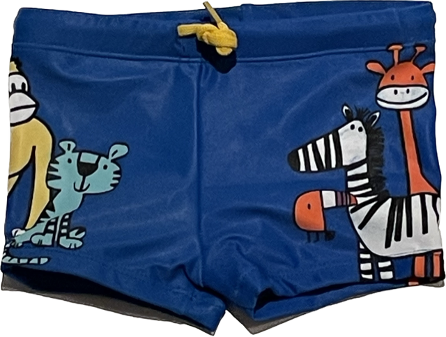 Losan adjustable baby boys swim trunk in blue with animal prints, swim shorts for summer