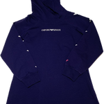 Long sleeves, junior deep purple hoodie midi sweatshirt dress by the luxury brand Emporio Armani,