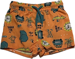 Losan adjustable baby boys swim trunk in orange with animal prints, swim shorts for summer