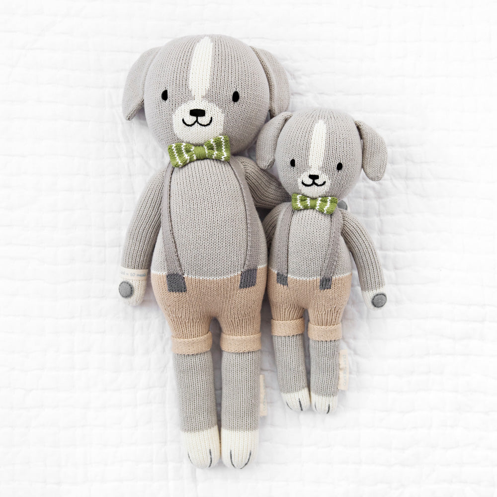 Cuddle and Kind Noah the dog blush hand-knitted doll 100% cotton, rabbit soft toy handmade wih sizes 20'' and 13''