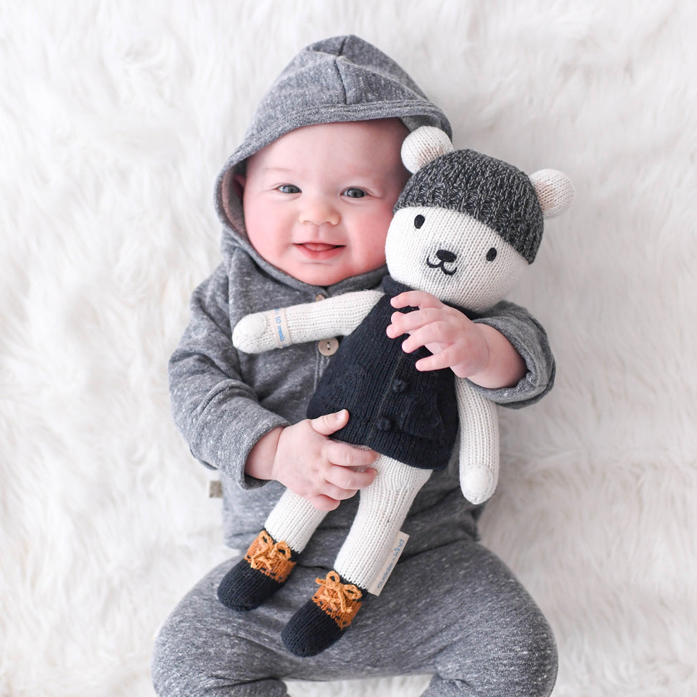 Cuddle and Kind Hudson the polar bear blush hand-knitted doll 100% cotton, animal forest soft toy handmade with 13'' size