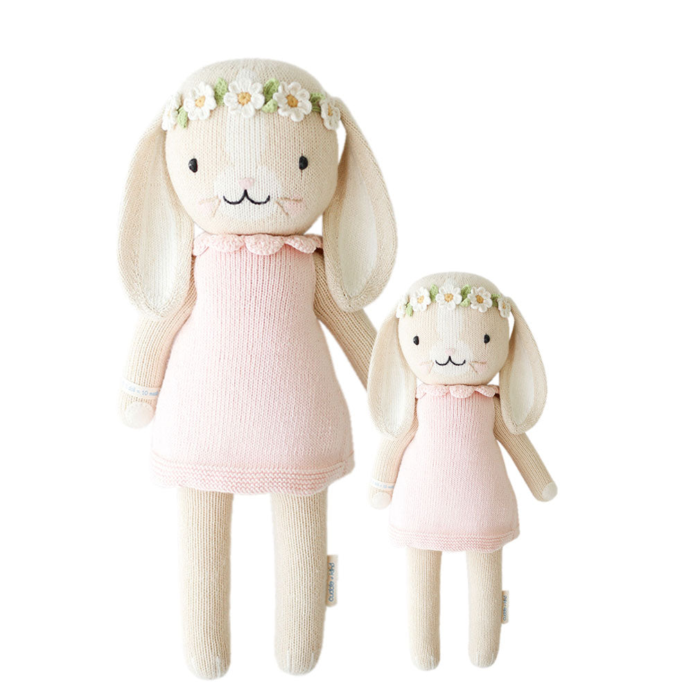 Cuddle and Kind Hannah the bunny blush hand-knitted doll 100% cotton, rabbit soft toy handmade wih sizes 20'' and 13''