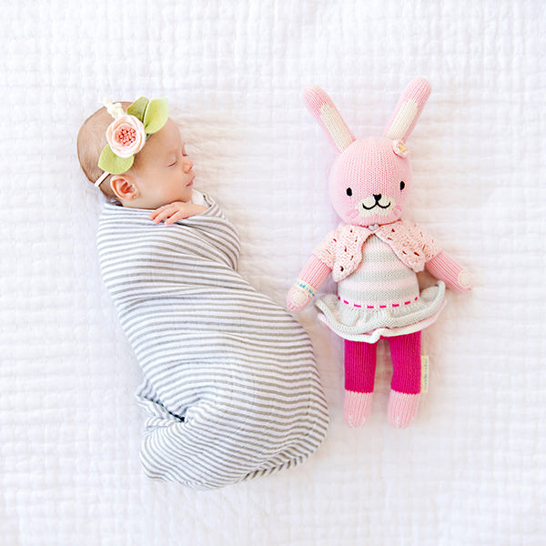 Cuddle and Kind Chloe the bunny blush hand-knitted doll 100% cotton, rabbit soft toy handmade with 13'' size