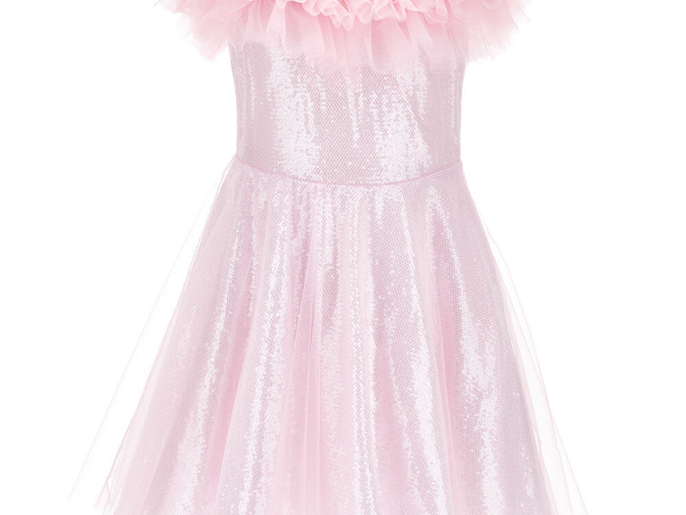 Monnalisa ruffle tulle party dress in pink sleeveless sequin dress