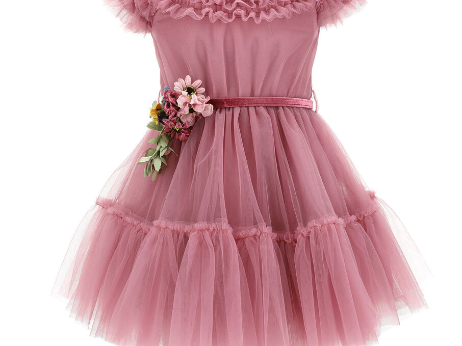 Purchase our Monnalisa Tulle Dress with Floral Applique Pink Online in Montreal