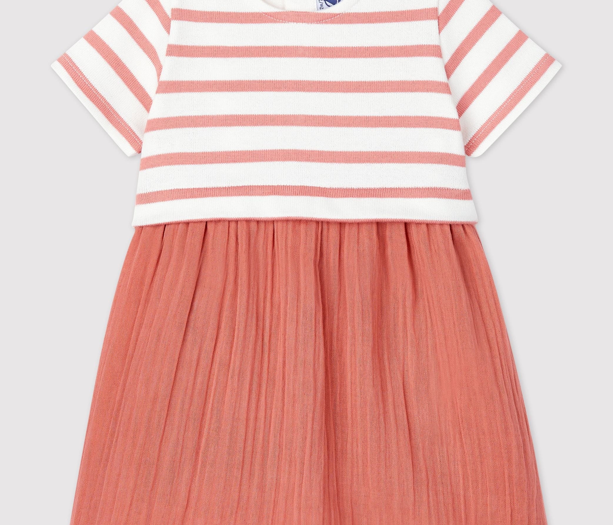 Petit Bateau Baby Girl white & pink stripe dress in cotton with short sleeves