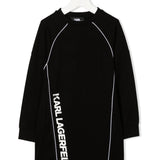 Long sleeves zip-panels logo print sweater dress for girls in black with side openings