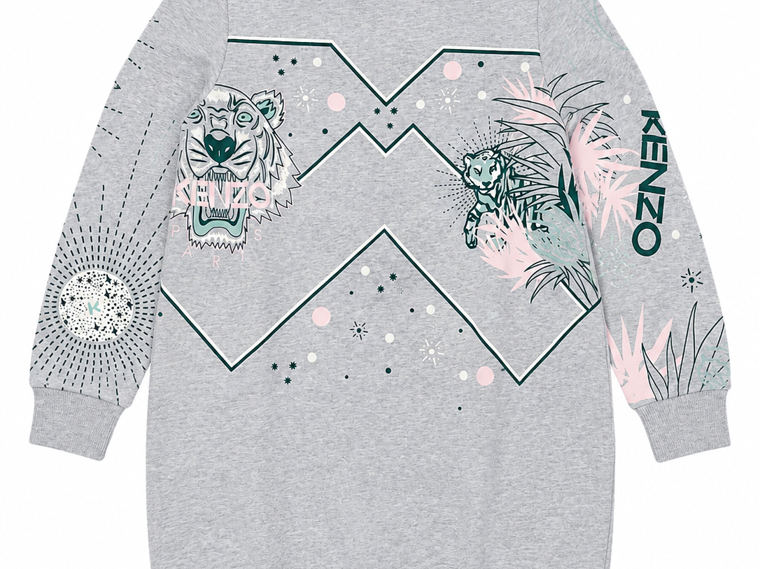Kenzo Girls Grey Tiger Sweatshirt Dress
