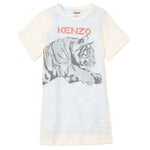Short sleeves white cotton dress for girls with Kenzo tiger motif embroidery