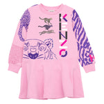 Cotton jersey winter dress in pink for girls with Kenzo logo embroidered on the side