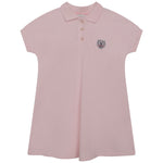Short sleeves cotton polo dress for girls with tiger head motif, polo collar, and front button fastening