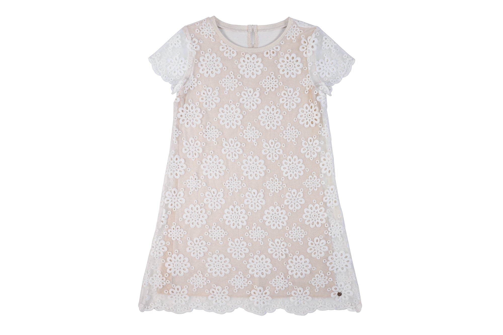 Miss Grant girls mini dress guipure lace in white with crochet floral design