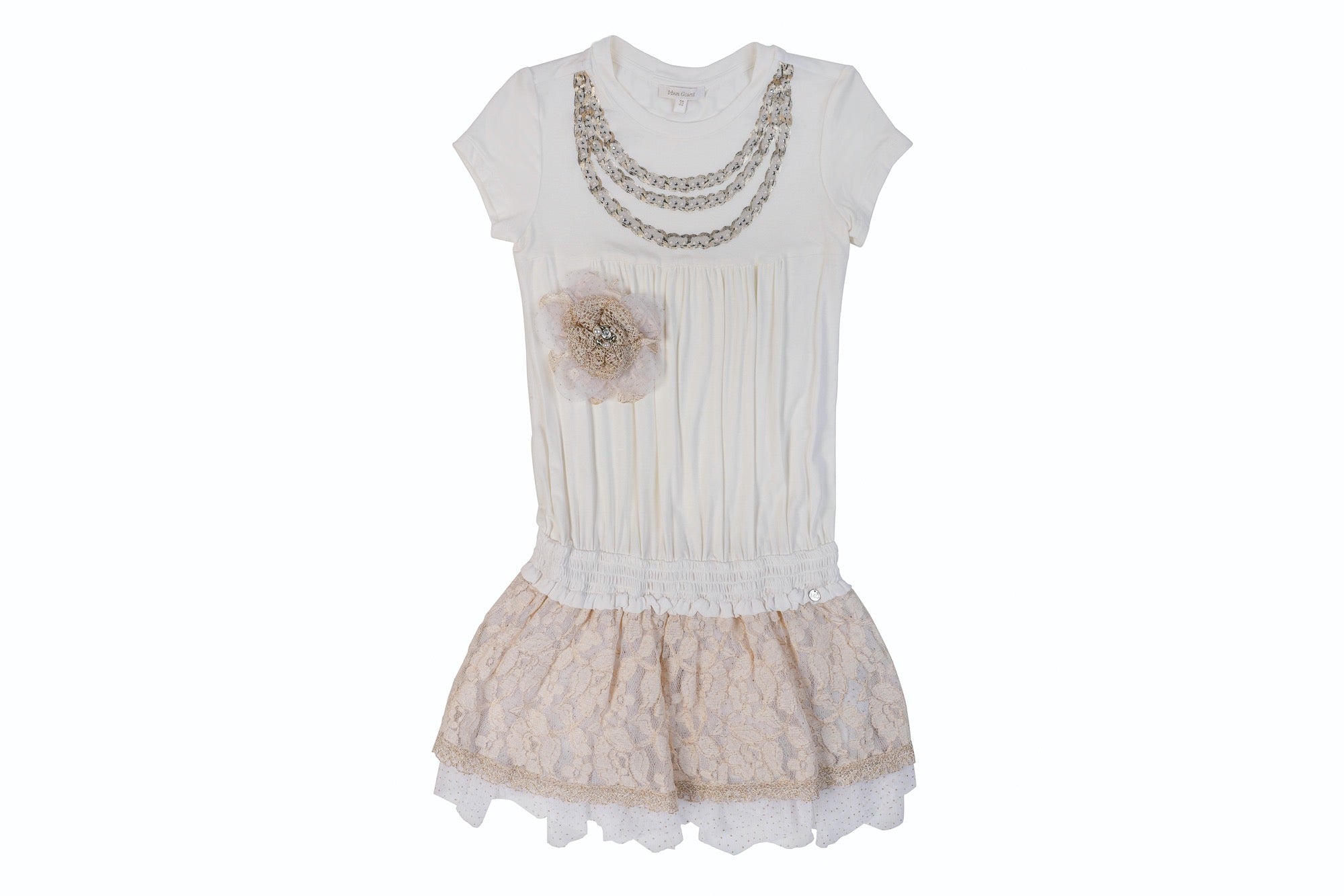 Miss Grant knee length beige jersey top with rose lace skirt for Girls