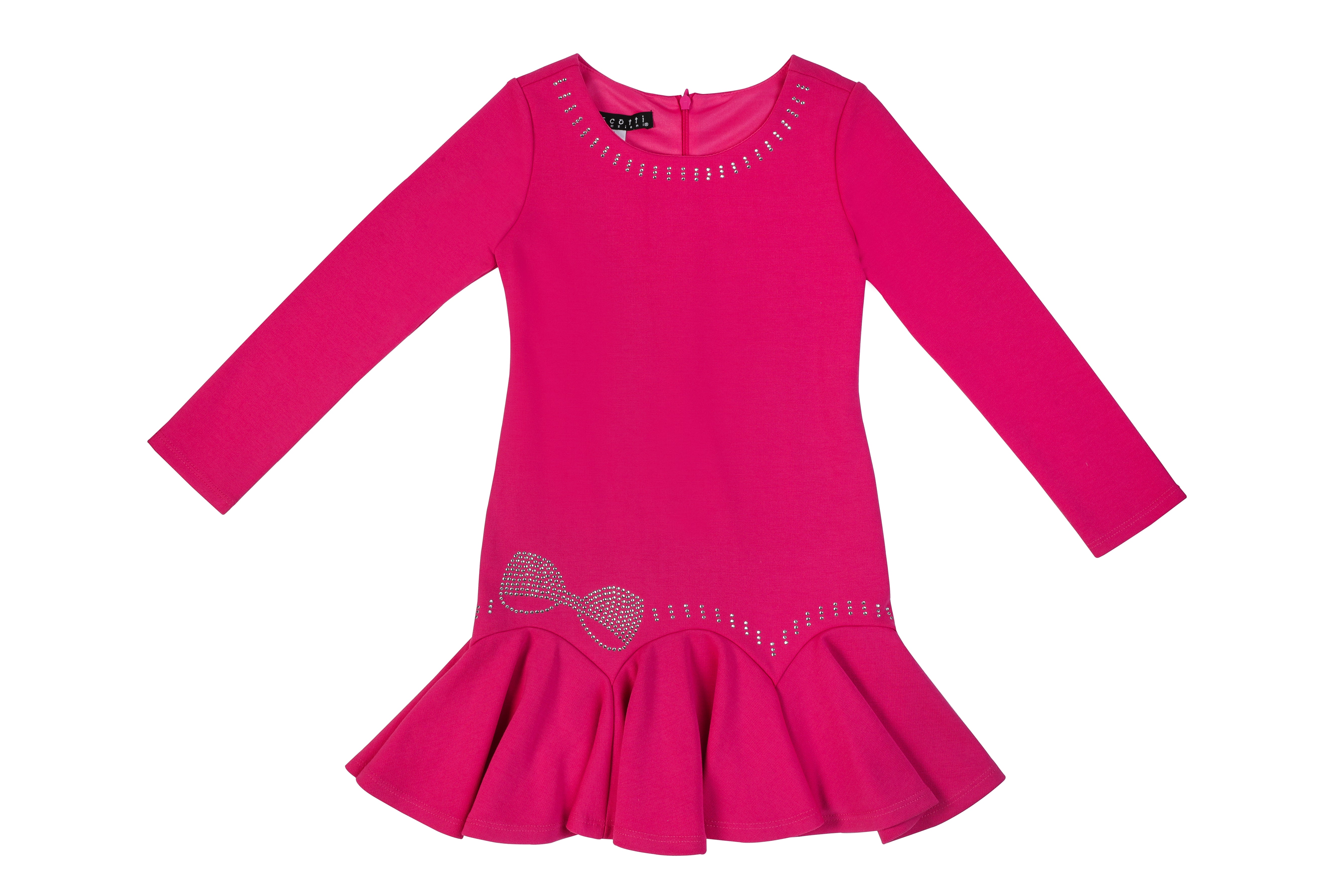 fuchsia dress with long sleeves & stud embellishments for girls dance competition