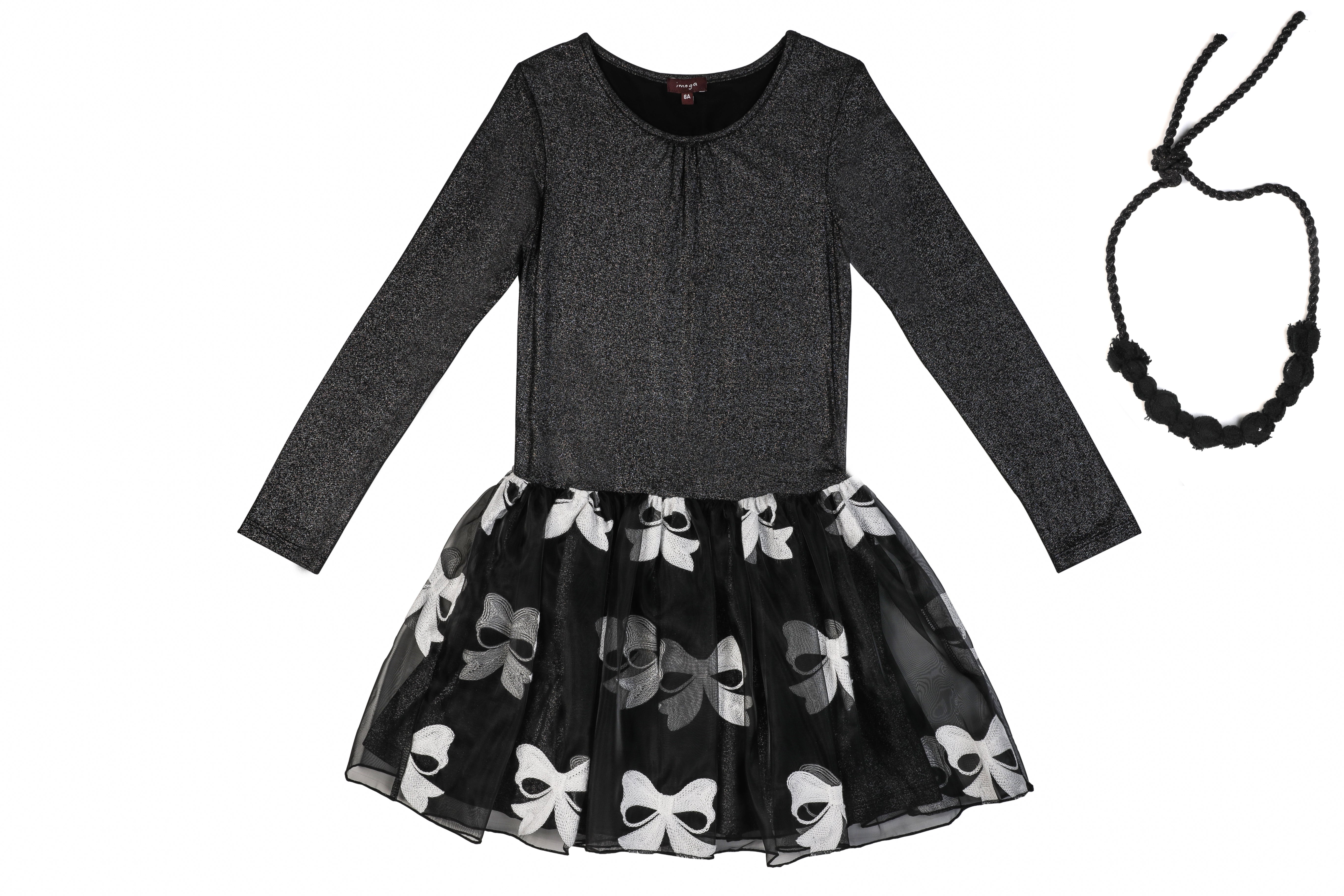 black dress with tutu bows and long sleeves with matching headband