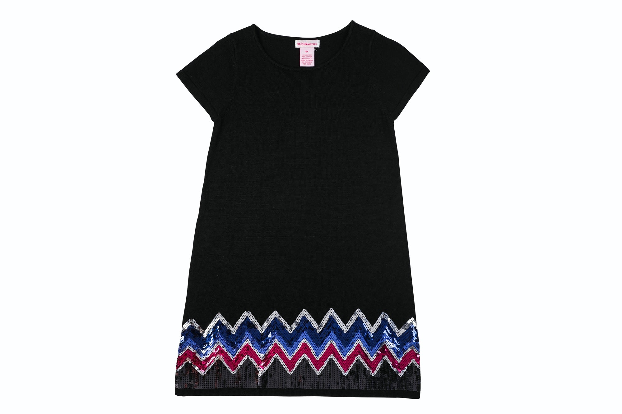 girls black knit sequin dress short sleeves & jacquard party look