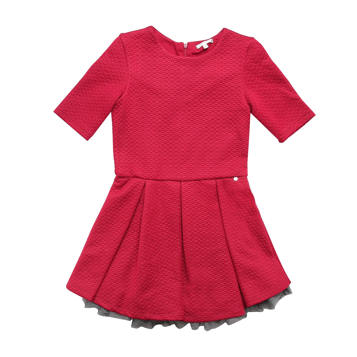red fit pleated mini red dress in cotton for girls