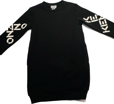 Grey long sleeve sweatshirt dress for girls with round neck, Kenzo logo print at the sleeve