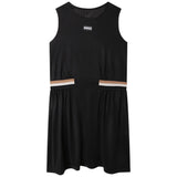 Sleeveless black dress for girls in stretch fabric with signature- stripe details and a logo accent by Boss.
