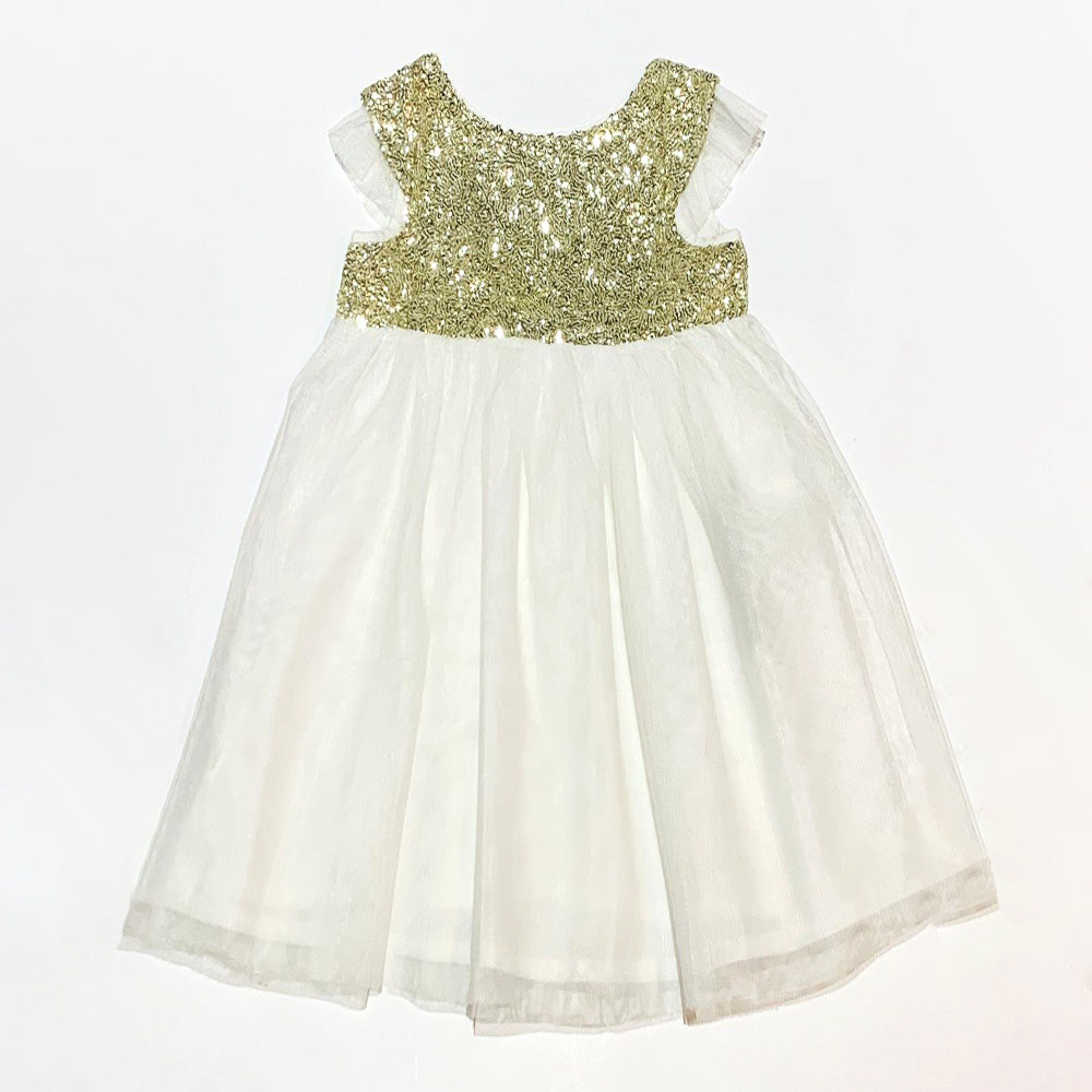 Sequin flower girl's dress white with golden sequins, knee-length