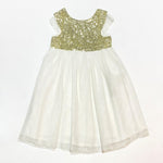 Sequin flower girl's dress white with golden sequins, knee-length