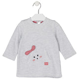 Losan grey sweater dress for baby girl with long sleeves & rabbit motif