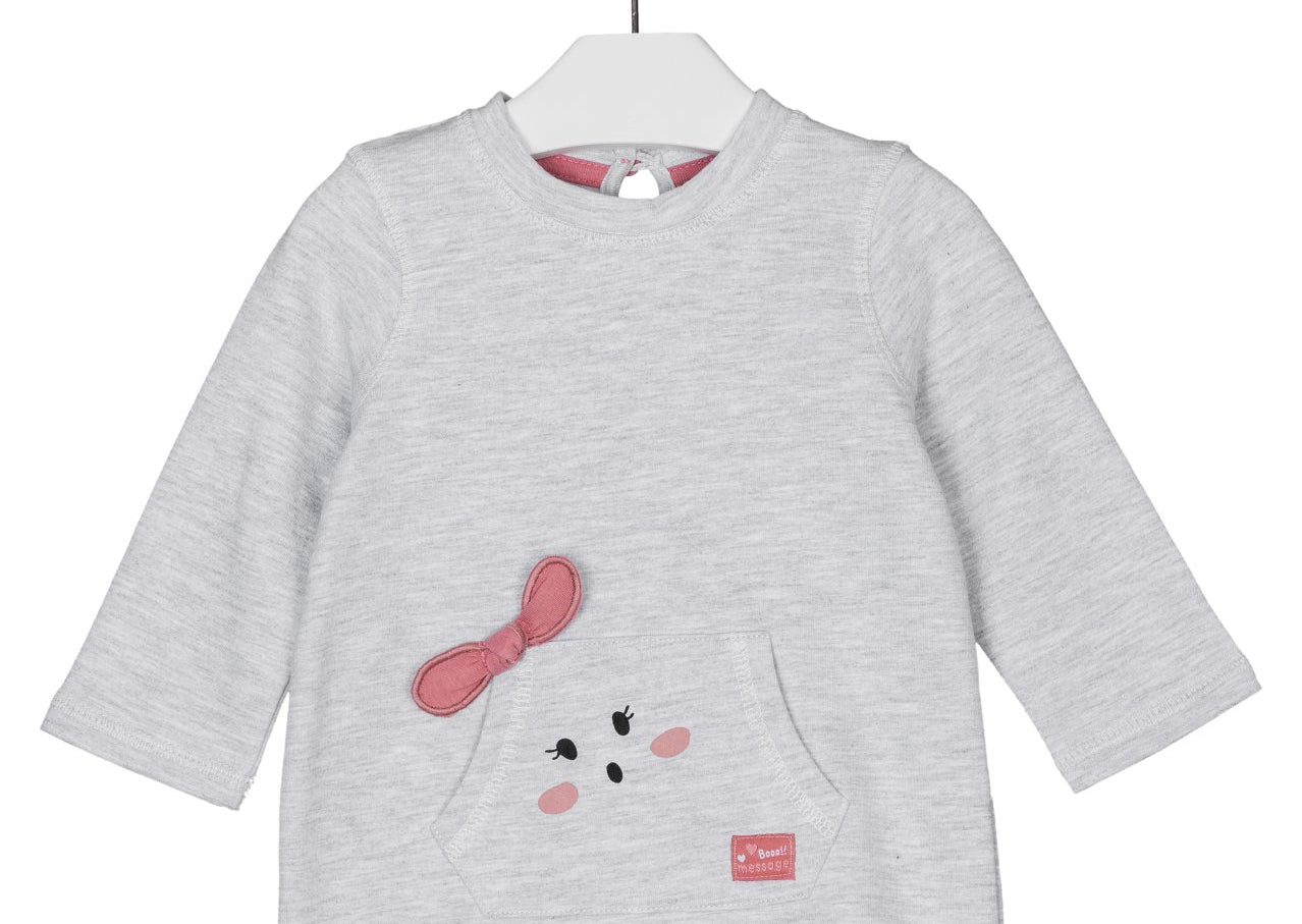 Losan grey sweater dress for baby girl with long sleeves & rabbit motif