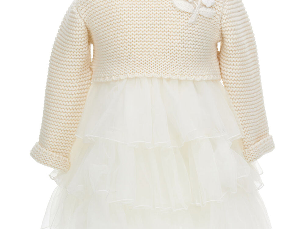 Monnalisa 2-piece beige knit top & tulle skirt with ruffles like a princess dress for baby
