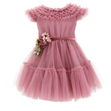 Monnalisa tulle dress with floral ruffle details in pink