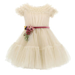 Monnalisa tulle dress with floral ruffle details in ecru