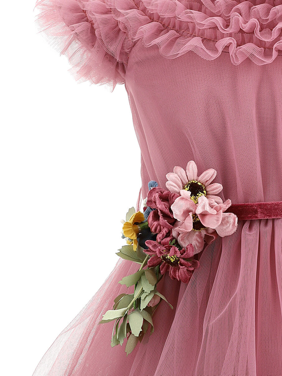 Purchase Monnalisa Tulle Dress with Floral Applique Pink Montreal