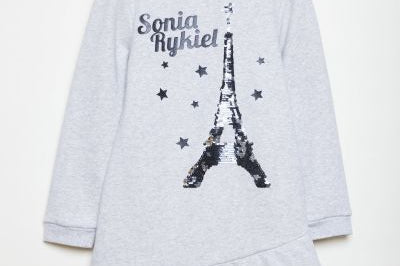 grey cotton sweater dress with eiffel tour & Sonia Rykiel logo on the front